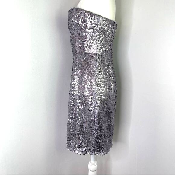 BCBG Sequin Silver Dress Strapless 8 Sparkle - Picture 4 of 8